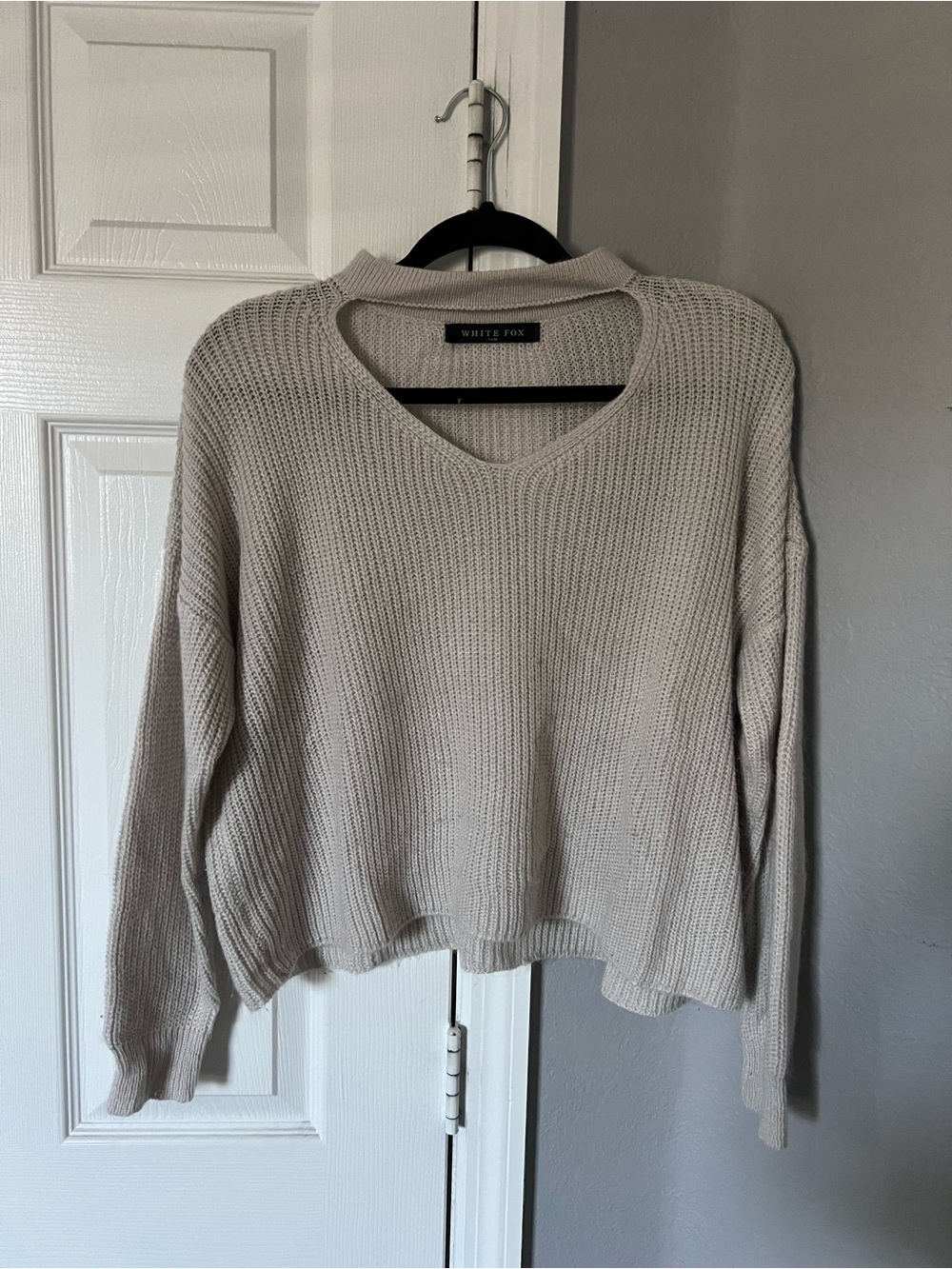White Fox Boutique Cream V-Neck Waffle-Knit Sweater